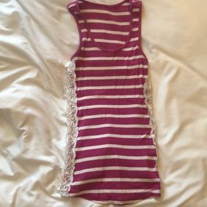 Pink and white striped tank top with lace sides